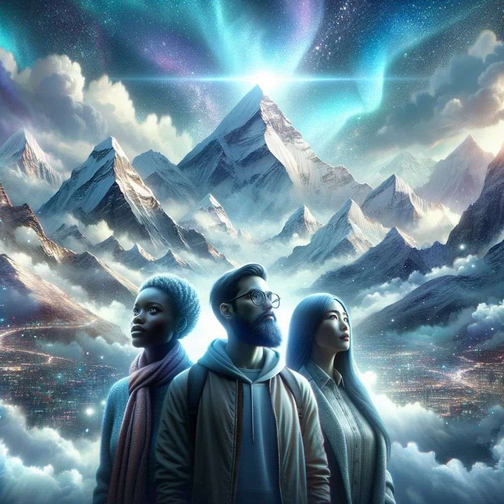 someone gazing at Mount Everest, digital art, ethereal